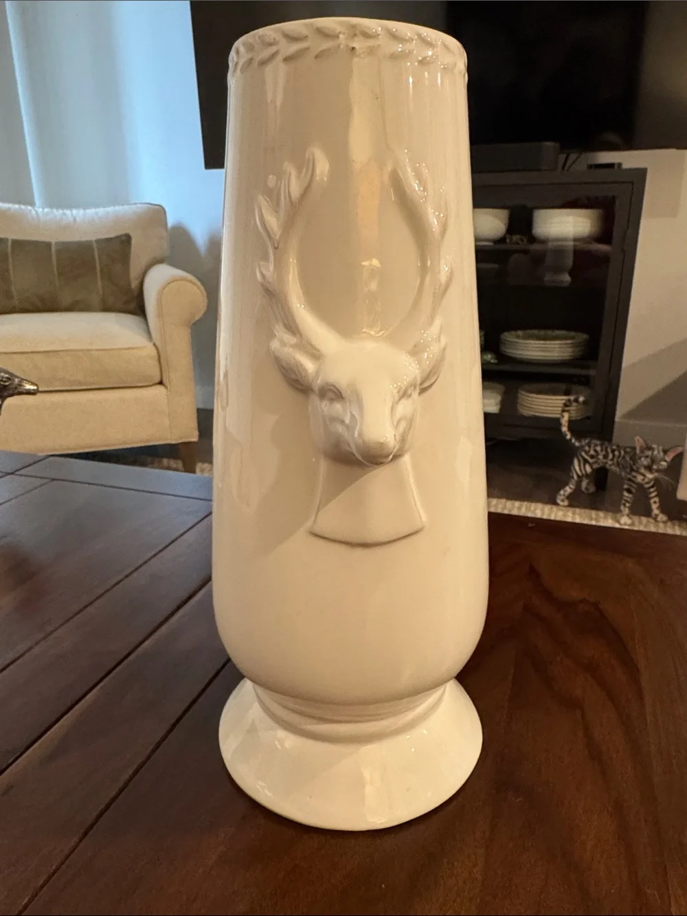 Ceramic Deer Head Accent Vase in White- Decorative Home Accent